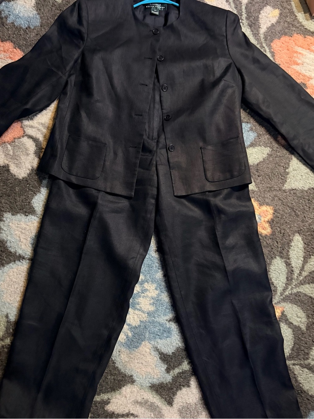 Vintage Lauren Ralph Lauren Black Linen Suit Set - Jacket & Pants - Size 10